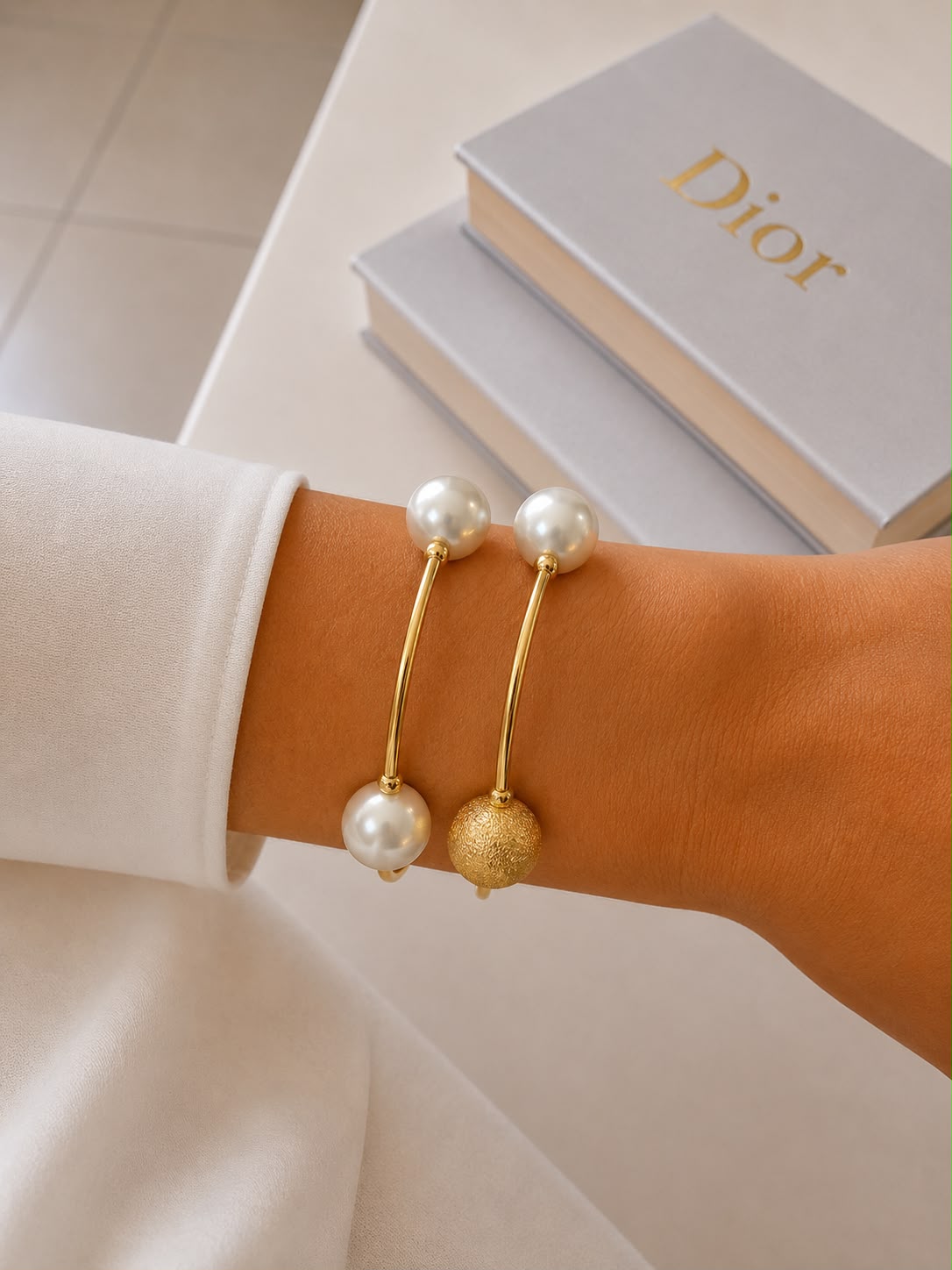 Amaranto Bracelets - Pearl & Gold Set | Kapel Boutique