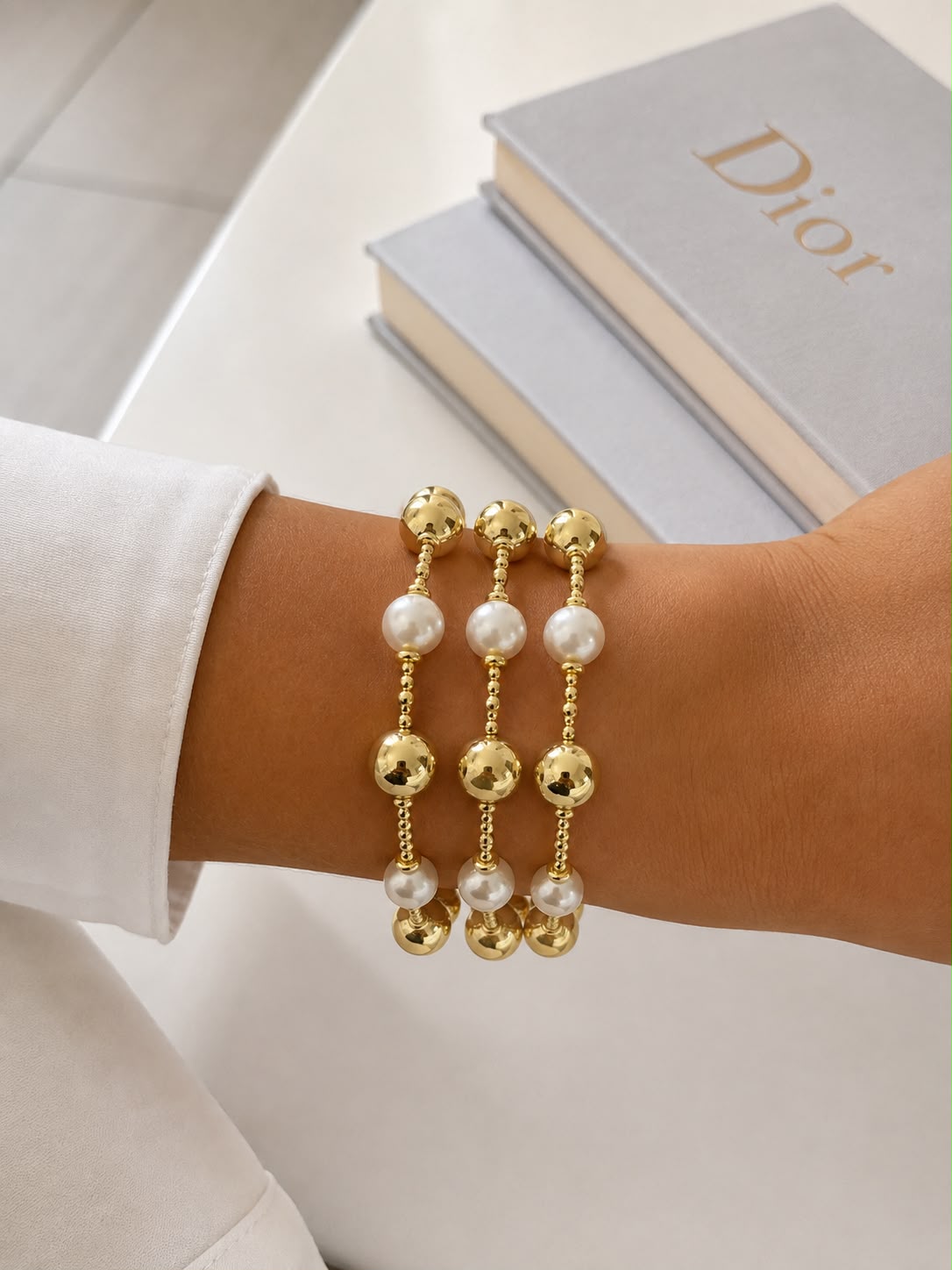 Filomena Pearl & Gold Bead Bracelet | Kapel Boutique