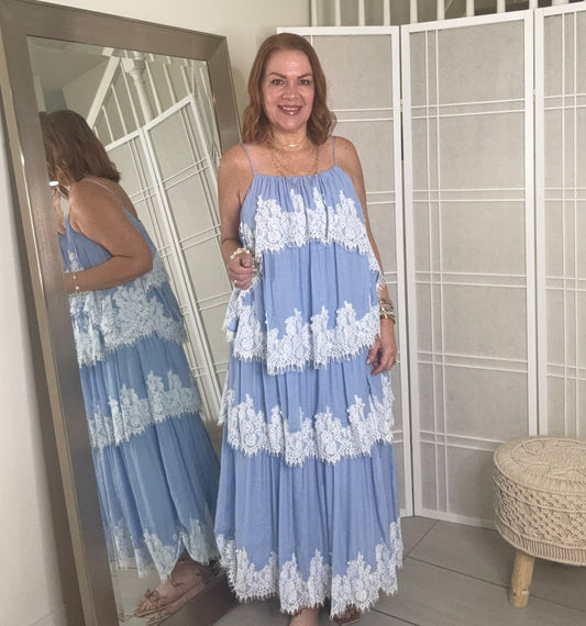 Pierina Dress – Tiered Lace Trim Maxi | Kapel Boutique