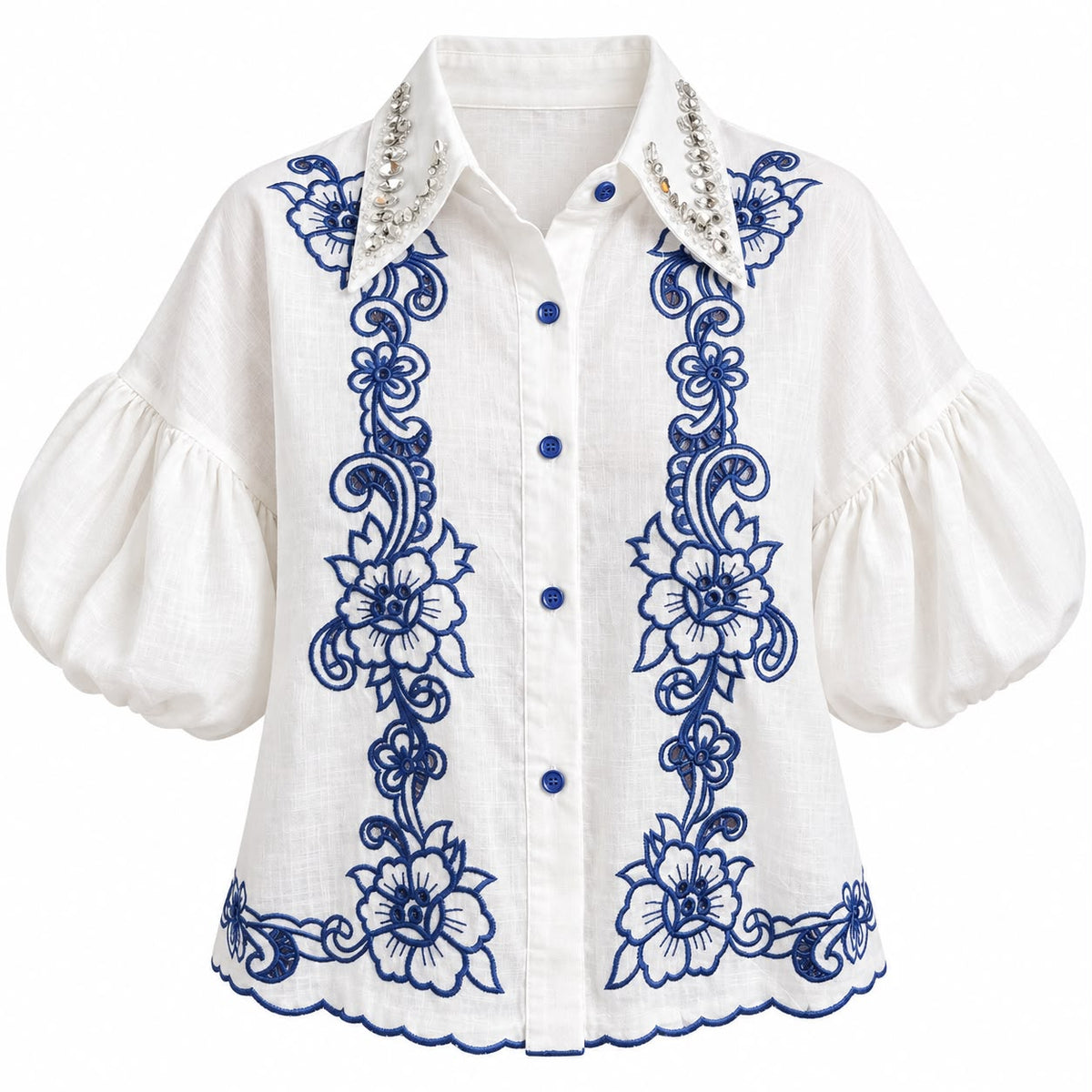 Clara Shirt – Embroidered Cotton Linen Top | Kapel Boutique