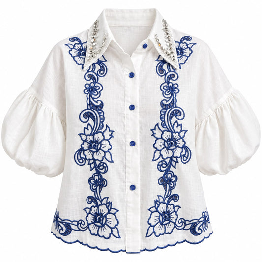 Clara Shirt – Embroidered Cotton Linen Top | Kapel Boutique