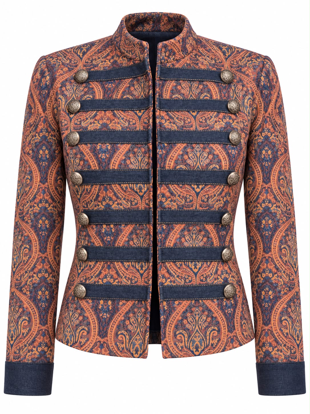 Lucrecia Paisley Denim Military Jacket | Kapel Boutique
