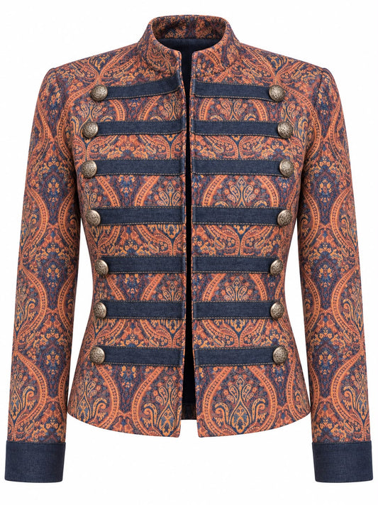 Lucrecia Paisley Denim Military Jacket | Kapel Boutique