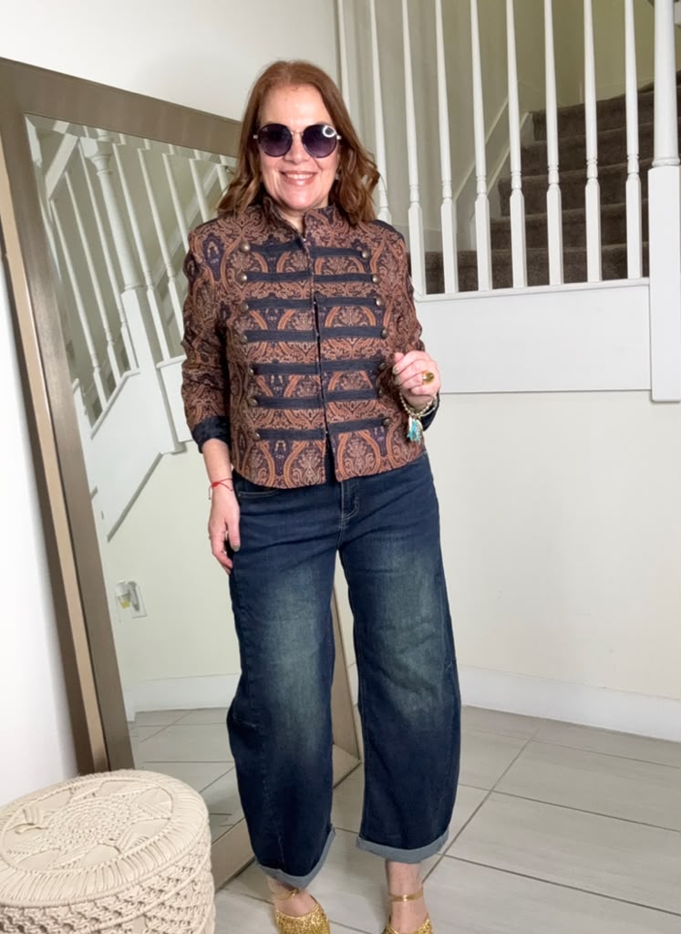 Lucrecia Paisley Denim Military Jacket | Kapel Boutique