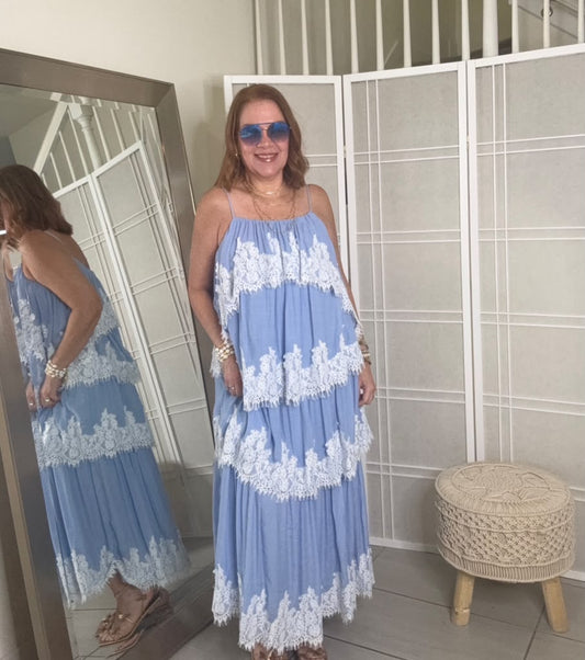 Pierina Dress – Tiered Lace Trim Maxi | Kapel Boutique