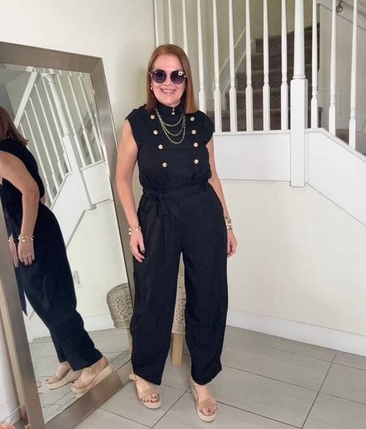 Romina Jumper – Cotton Linen Black Jumpsuit | Kapel Boutique