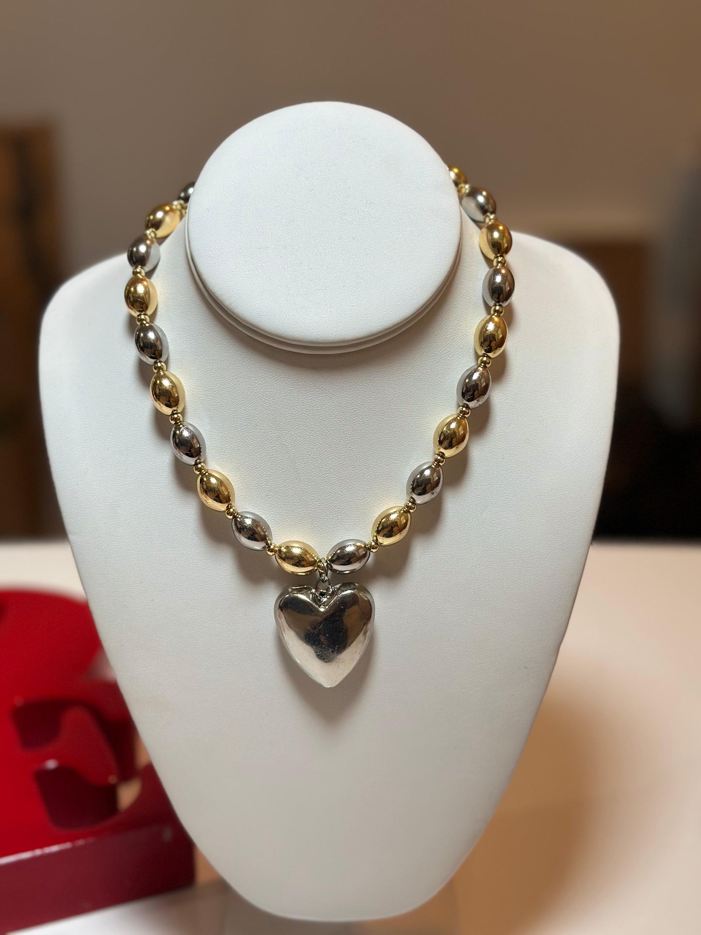 Oval Beads and Heart Necklace