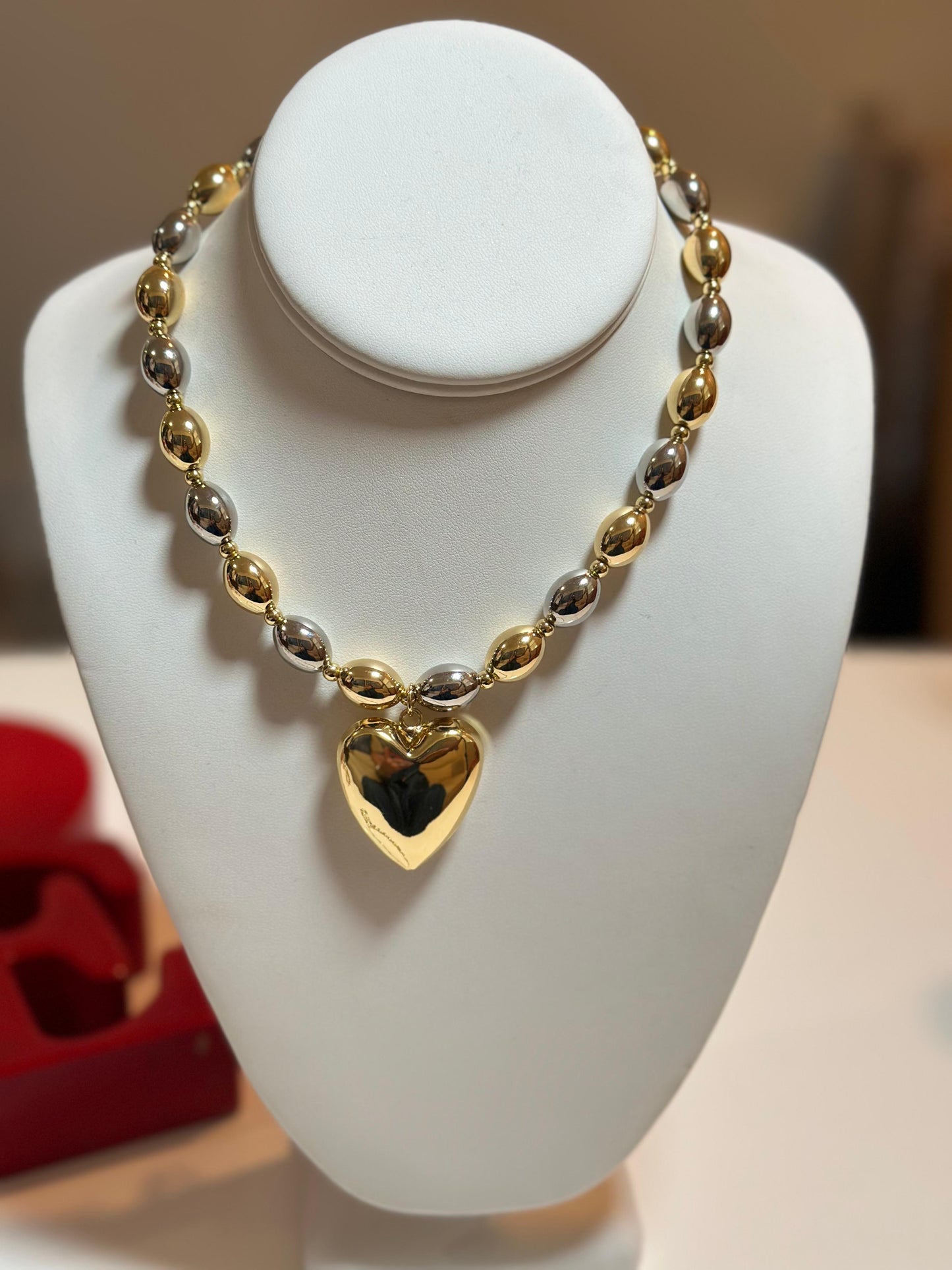 Oval Beads and Heart Necklace